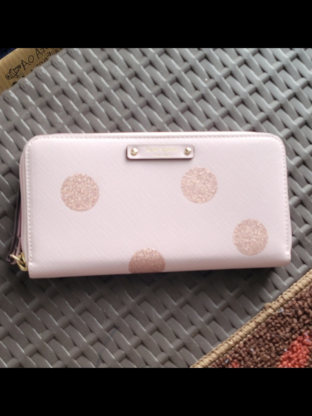 NWOT Kate Spade Haven Lane pink glitter polka dot zip-up wallet by Neda
